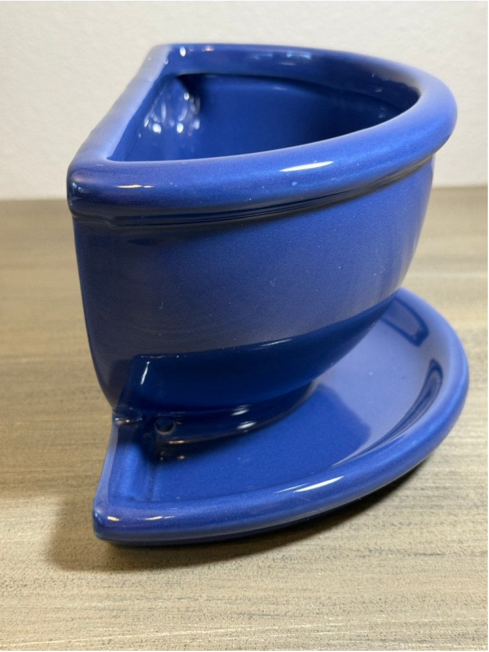 Cup & Saucer Ceramic Wall Pocket/Planter Cobalt Blue Hanging/Drain Holes - Picture 7 of 11